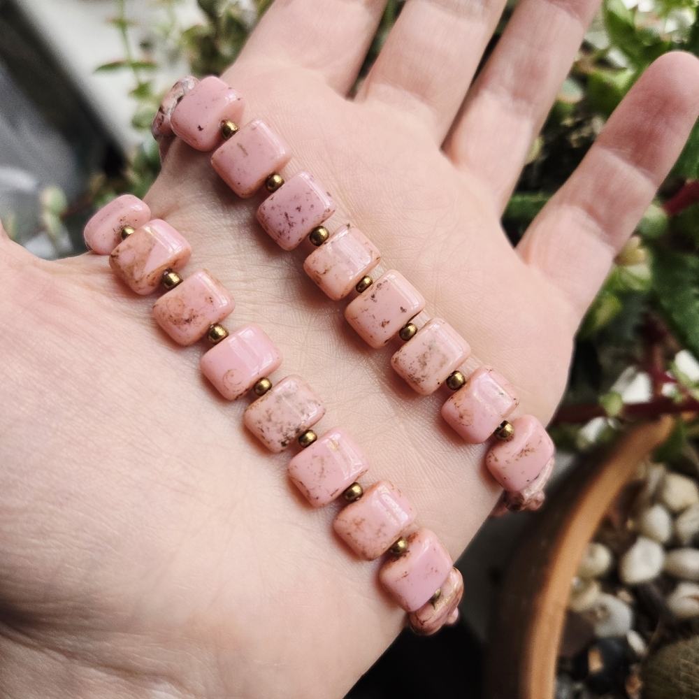 Vintage Peruvian Pink Opal Beaded Boho Bohemian Gemstone Bead Necklace - Picture 2 of 9